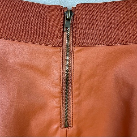 Caramel Brown Faux Leather Mini Skirt Size Small Skater Back Zipper - Picture 5 of 16